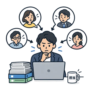 一人の担当者に問い合わせが集中している様子